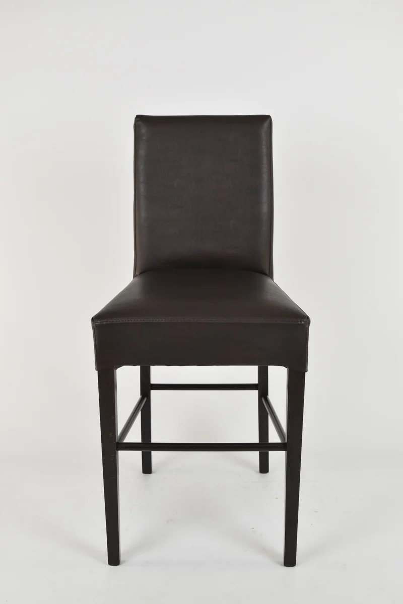 Sgabello basso modello Luisa con struttura in legno di faggio, seduta e schienale imbottiti e rivestiti in pelle artificiale + colori