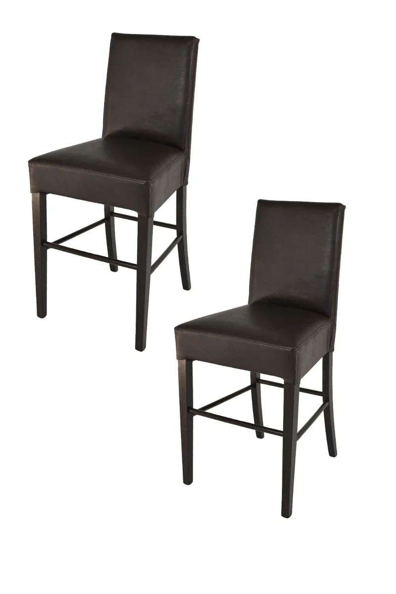 Sgabello basso modello Luisa con struttura in legno di faggio, seduta e schienale imbottiti e rivestiti in pelle artificiale + colori
