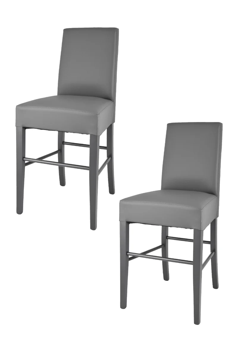 Sgabello basso modello Luisa con struttura in legno di faggio, seduta e schienale imbottiti e rivestiti in pelle artificiale + colori