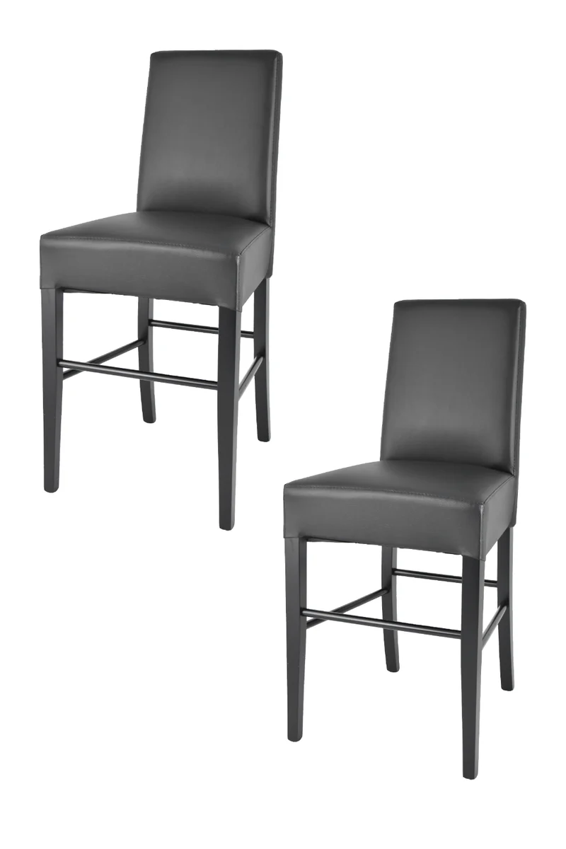 Sgabello basso modello Luisa con struttura in legno di faggio, seduta e schienale imbottiti e rivestiti in pelle artificiale + colori