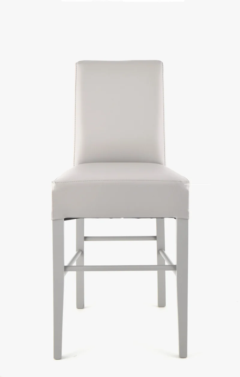 Sgabello basso modello Luisa con struttura in legno di faggio, seduta e schienale imbottiti e rivestiti in pelle artificiale + colori