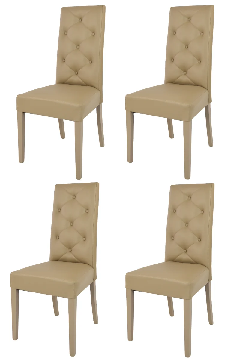Set sedie modello Chantal con struttura in legno di faggio verniciata, seduta e schienale con bottoni imbottiti e rivestiti in pelle artificiale