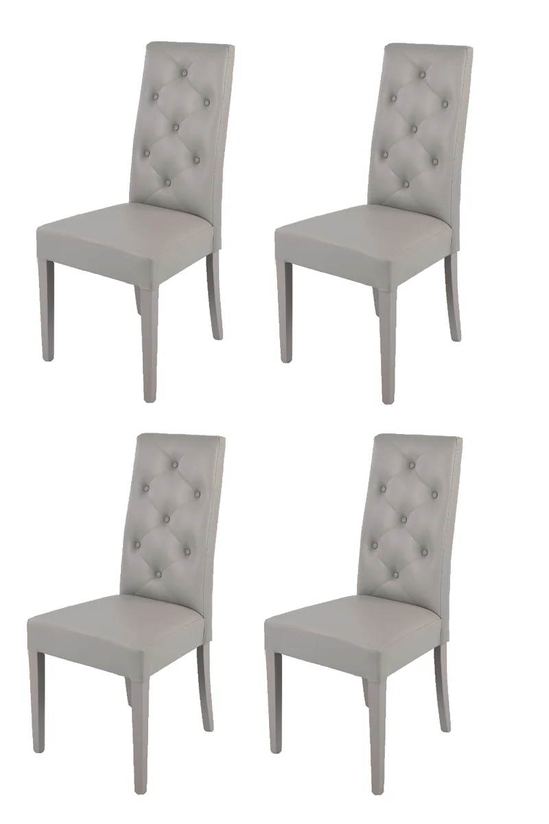 Set sedie modello Chantal con struttura in legno di faggio verniciata, seduta e schienale con bottoni imbottiti e rivestiti in pelle artificiale