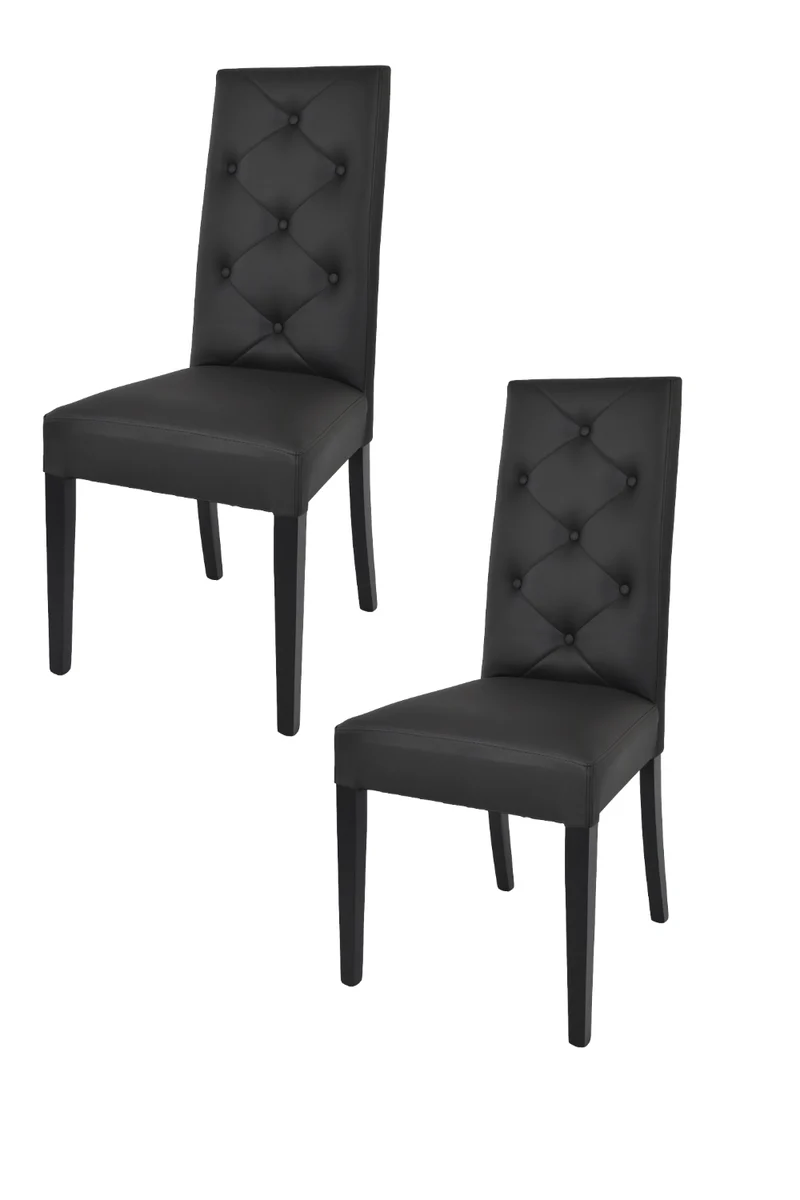 Set sedie modello Chantal con struttura in legno di faggio verniciata, seduta e schienale con bottoni imbottiti e rivestiti in pelle artificiale