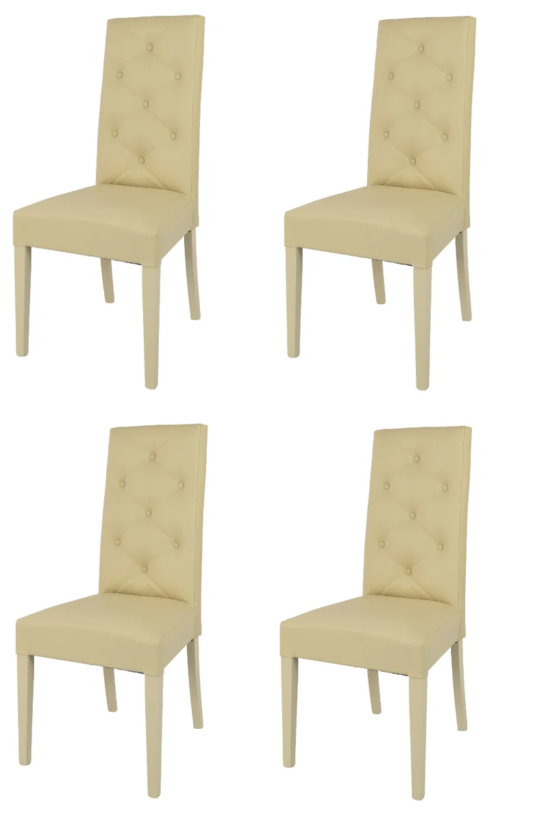 Set sedie modello Chantal con struttura in legno di faggio verniciata, seduta e schienale con bottoni imbottiti e rivestiti in pelle artificiale