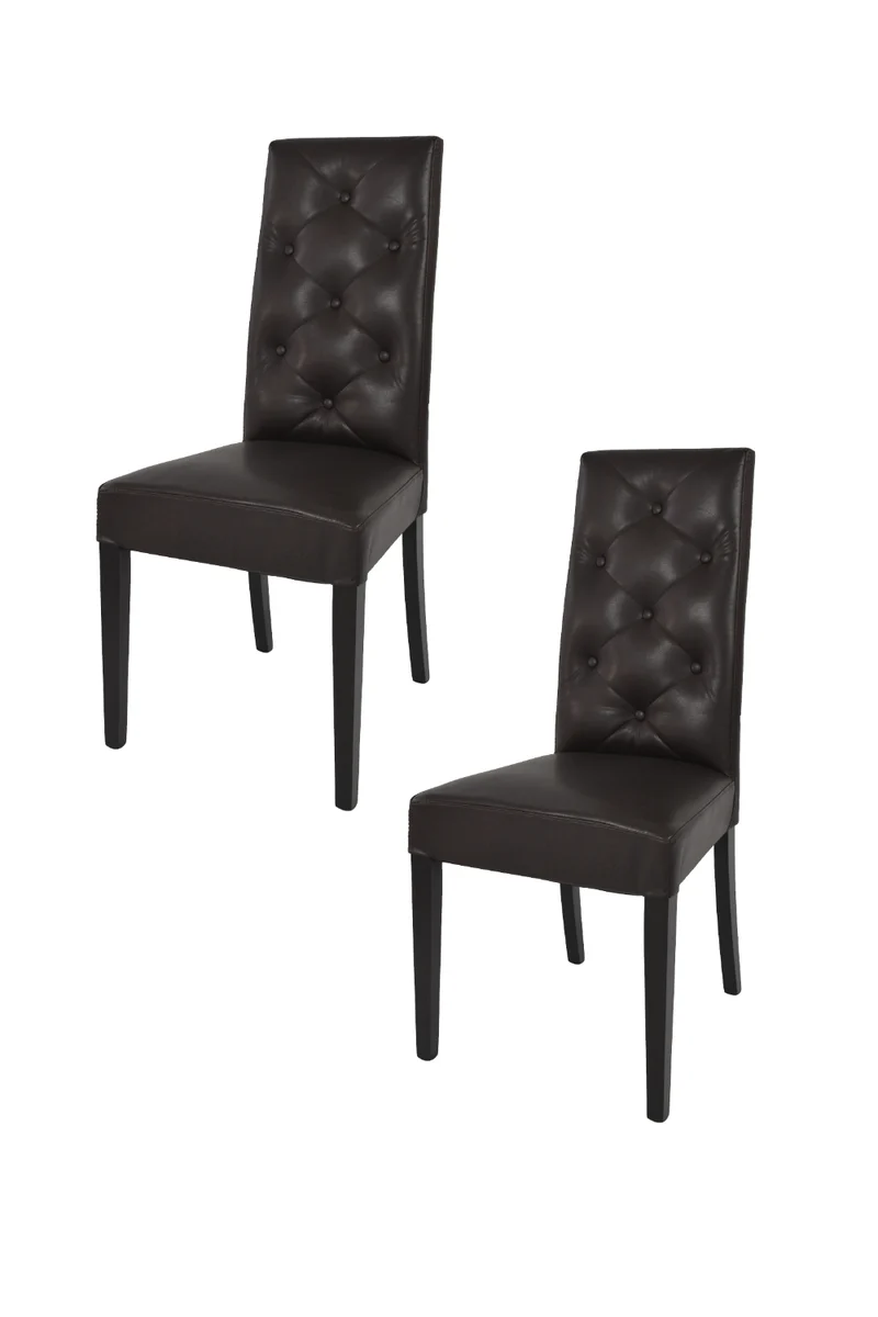 Set sedie modello Chantal con struttura in legno di faggio verniciata, seduta e schienale con bottoni imbottiti e rivestiti in pelle artificiale