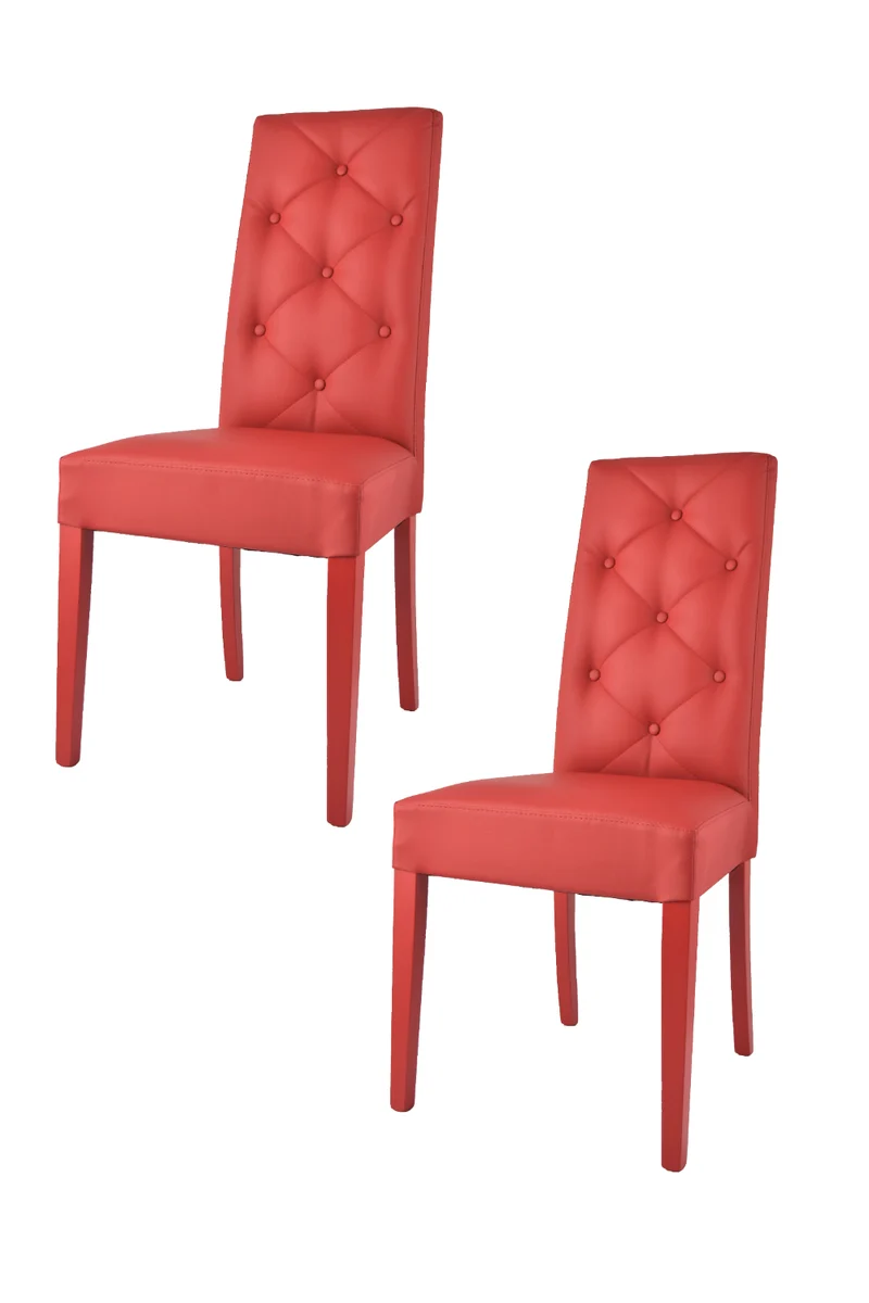 Set sedie modello Chantal con struttura in legno di faggio verniciata, seduta e schienale con bottoni imbottiti e rivestiti in pelle artificiale