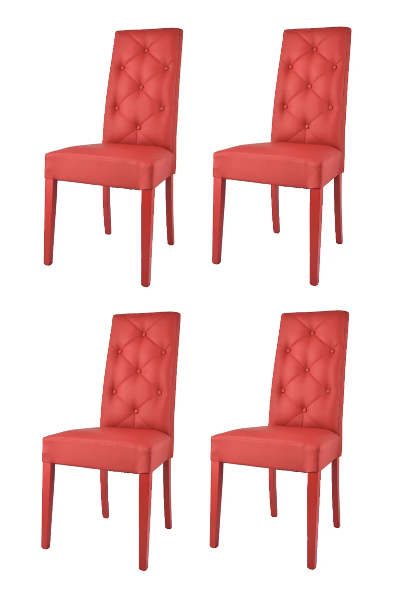 Set sedie modello Chantal con struttura in legno di faggio verniciata, seduta e schienale con bottoni imbottiti e rivestiti in pelle artificiale