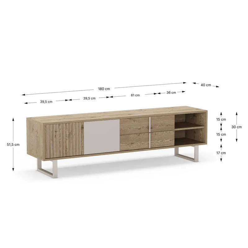 Mobile TV 2 ante 2 cassetti rovere/grigio Molly 180x51 cm