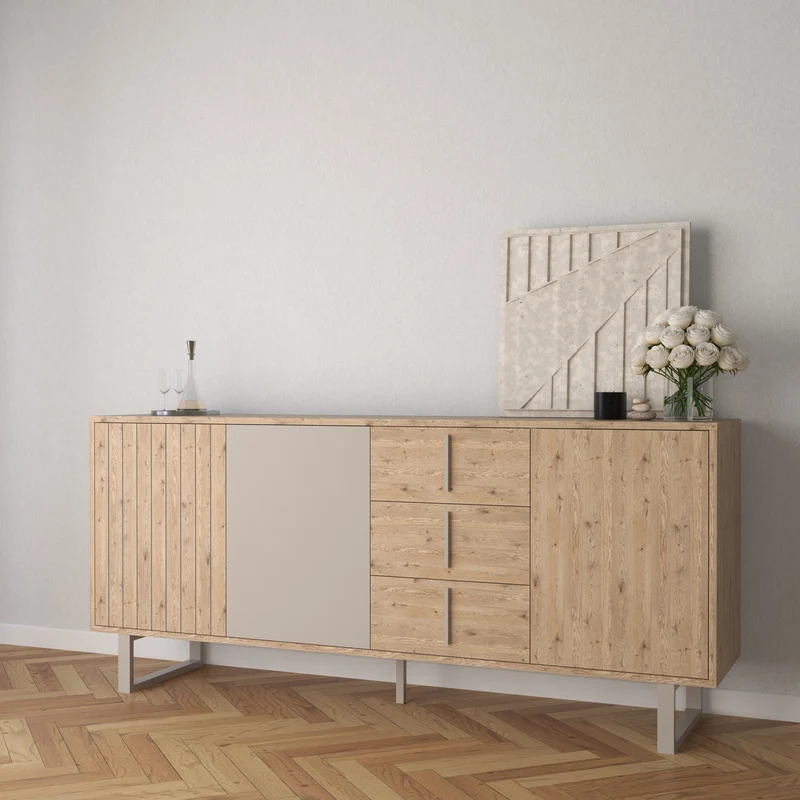 Madia 3 ante 3 cassetti rovere/grigio Molly 180x80 cm