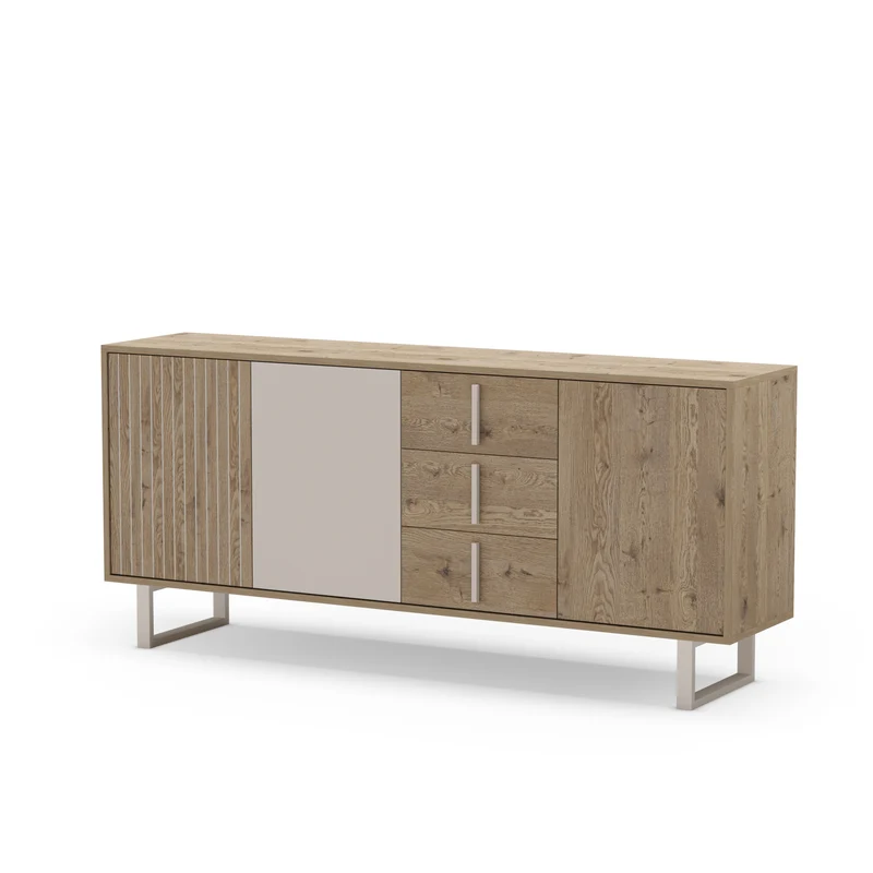 Madia 3 ante 3 cassetti rovere/grigio Molly 180x80 cm