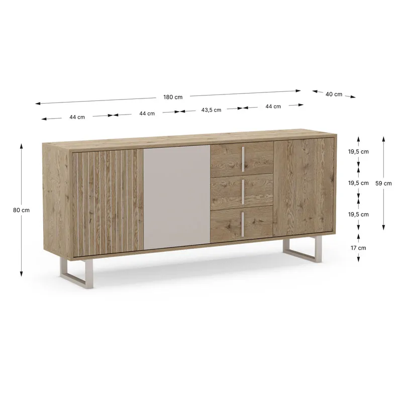 Madia 3 ante 3 cassetti rovere/grigio Molly 180x80 cm
