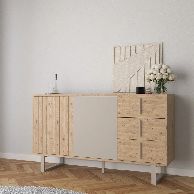 Madia 2 ante 3 cassetti rovere/grigio Molly 140x80 cm