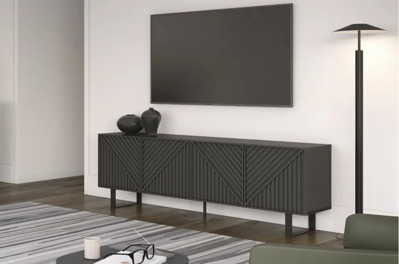 Mobile TV 4 ante nero Petra 161x55 cm