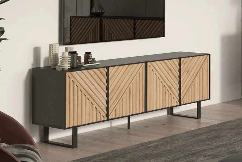 Mobile TV 4 ante nero e rovere Clea 161x55 cm