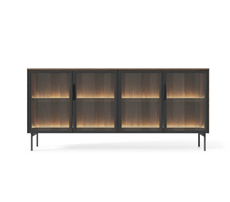 Madia 4 ante con LED integrato con piede in metallo Lume 181x82 cm