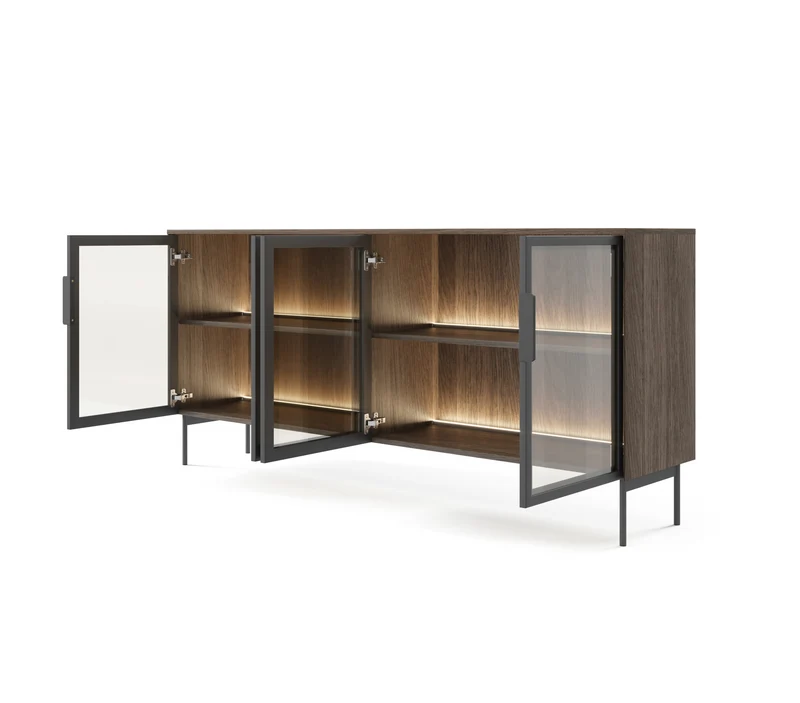 Madia 4 ante con LED integrato con piede in metallo Lume 181x82 cm