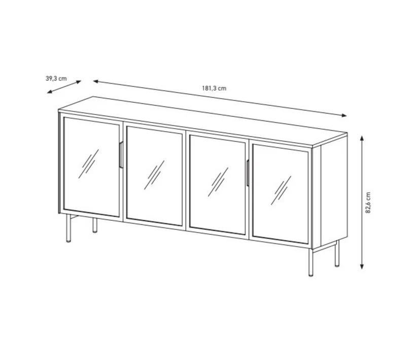 Madia 4 ante con LED integrato con piede in metallo Lume 181x82 cm