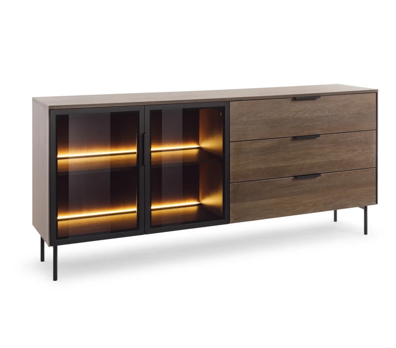 Madia 2 ante 3 cassetti con LED integrato con piede in metallo Lume 181x82 cm
