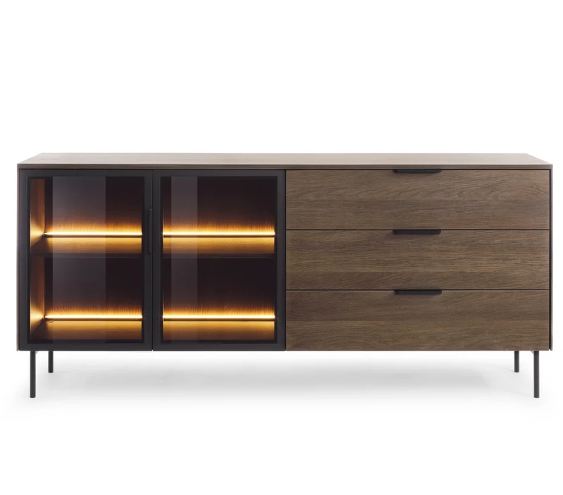 Madia 2 ante 3 cassetti con LED integrato con piede in metallo Lume 181x82 cm