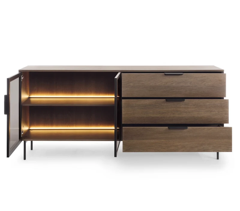 Madia 2 ante 3 cassetti con LED integrato con piede in metallo Lume 181x82 cm