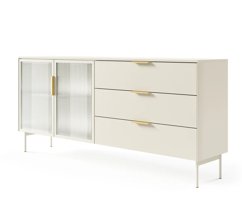 Madia 2 ante 3 cassetti con LED integrato con piede in metallo Lume 181x82 cm