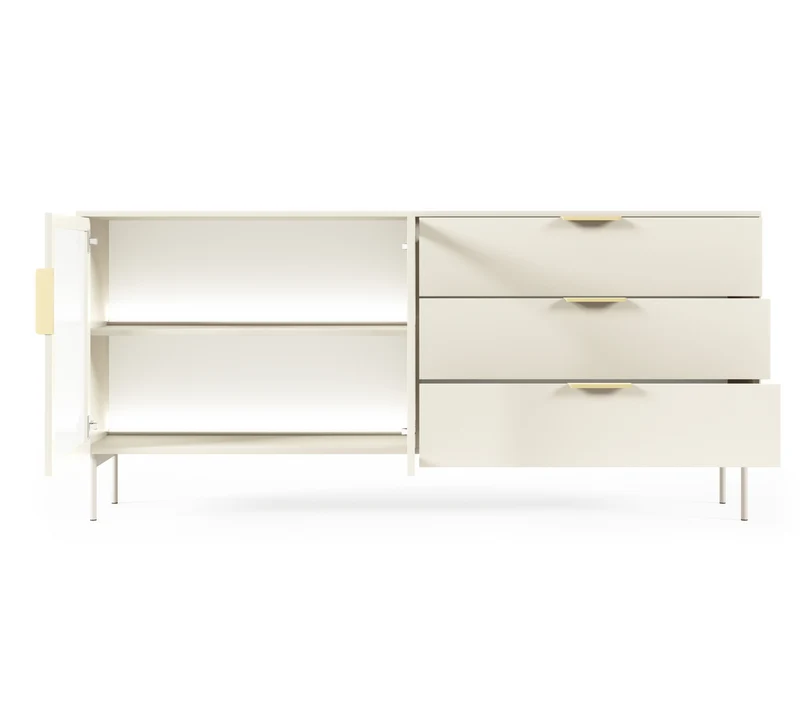 Madia 2 ante 3 cassetti con LED integrato con piede in metallo Lume 181x82 cm