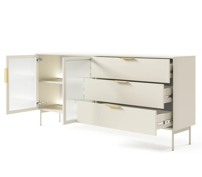 Madia 2 ante 3 cassetti con LED integrato con piede in metallo Lume 181x82 cm