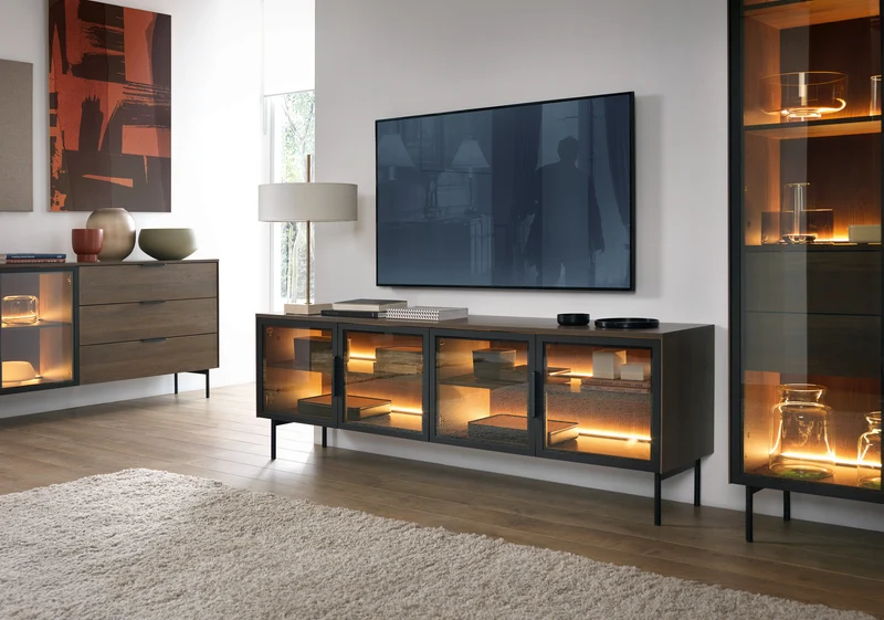 Mobile TV 4 ante con LED integrato con piede in metallo Lume 181x61 cm