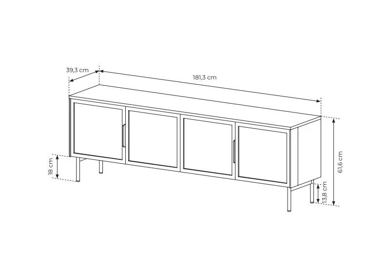 Mobile TV 4 ante con LED integrato con piede in metallo Lume 181x61 cm