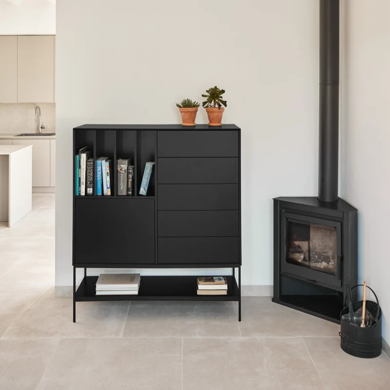 Credenza 1 anta 5 cassetti con gambe in metallo Platt 120x140 cm