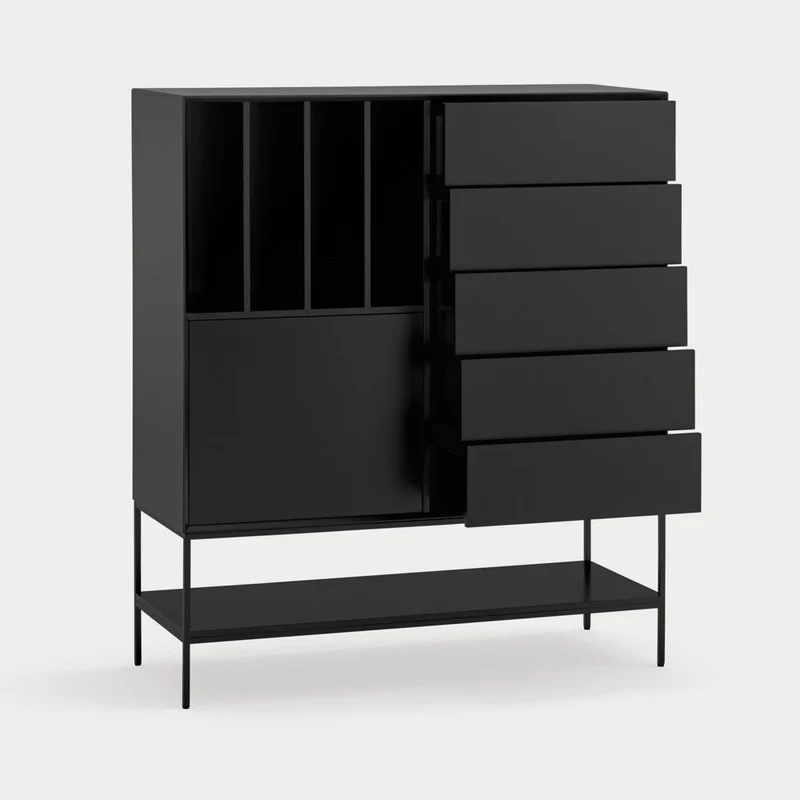 Credenza 1 anta 5 cassetti con gambe in metallo Platt 120x140 cm
