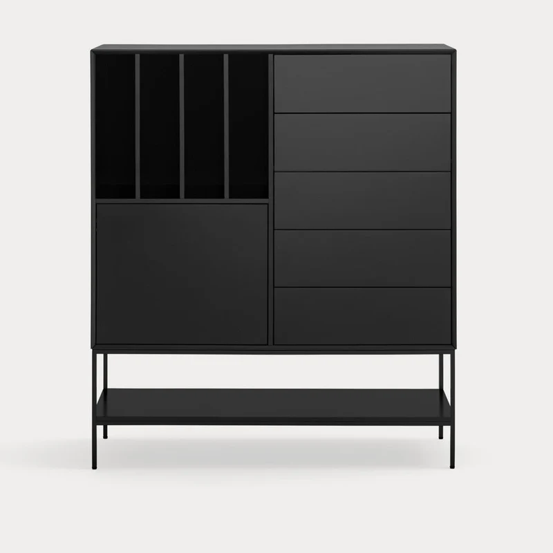 Credenza 1 anta 5 cassetti con gambe in metallo Platt 120x140 cm