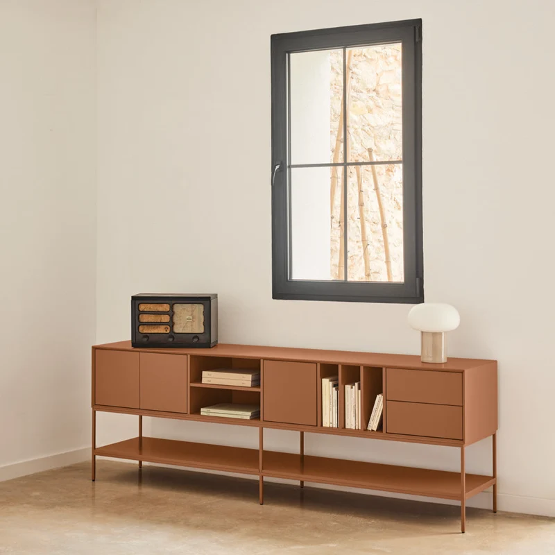 Mobile TV 3 ante 2 cassetti con gambe in metallo Platt 220x74 cm