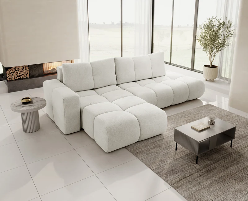 Divano letto angolare in tessuto cannettato Vienna 286x177 cm