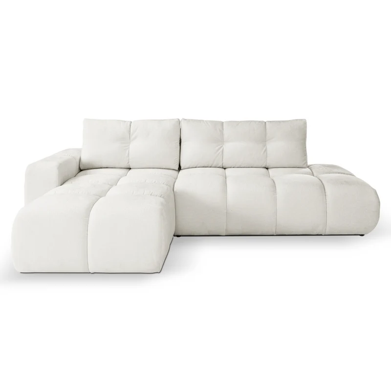 Divano letto angolare in tessuto cinigliato bianco Vienna 286x177 cm