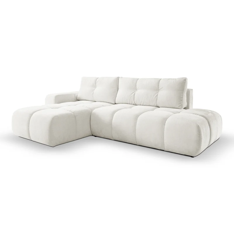 Divano letto angolare in tessuto cinigliato bianco Vienna 286x177 cm
