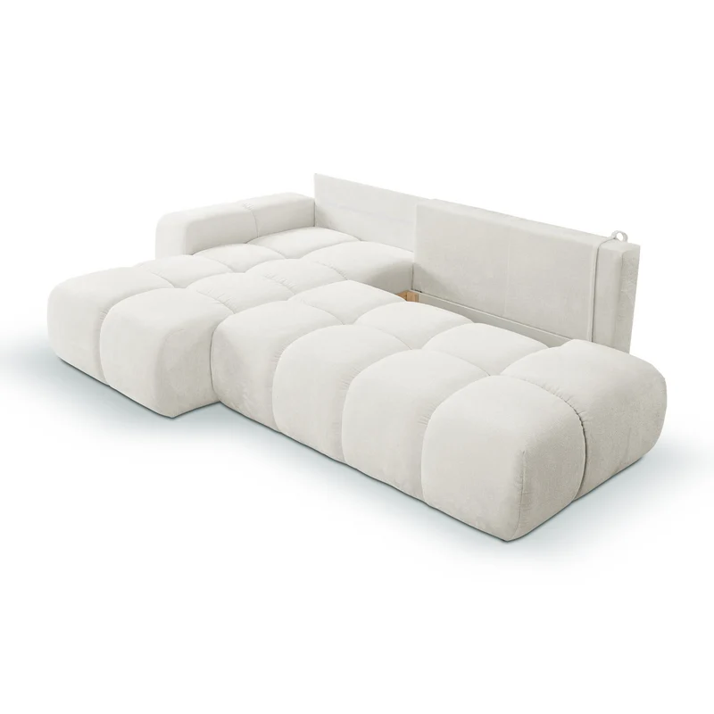 Divano letto angolare in tessuto cinigliato bianco Vienna 286x177 cm