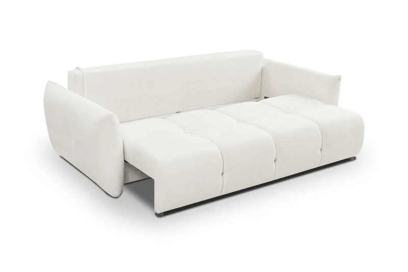Divano letto in tessuto bouclè bianco Lisbona 245x110/144 cm