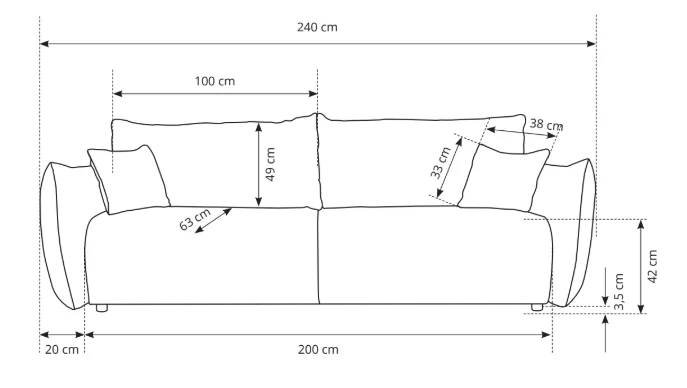 Divano letto in tessuto cinigliato Marsiglia 240x108/145 cm