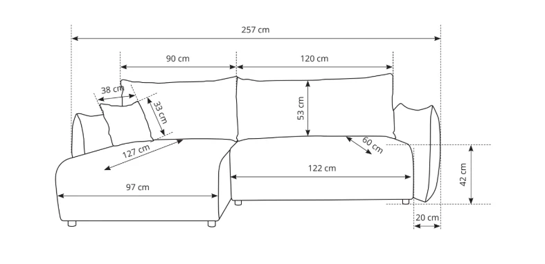 Divano letto angolare in tessuto cinigliato bianco Parigi 257x111/177 cm
