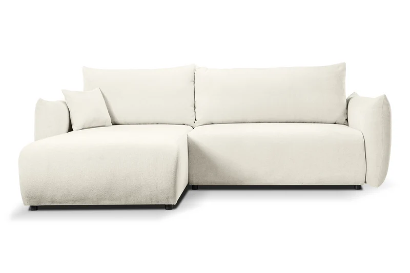 Divano letto angolare in tessuto cinigliato bianco Parigi 257x111/177 cm