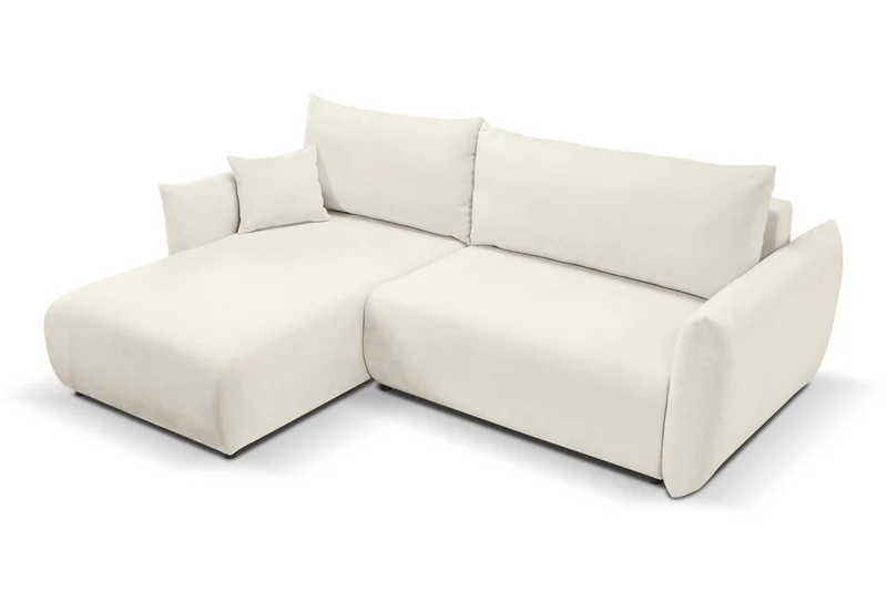 Divano letto angolare in tessuto cinigliato bianco Parigi 257x111/177 cm