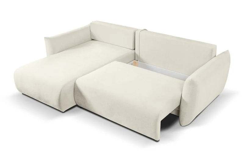 Divano letto angolare in tessuto cinigliato bianco Parigi 257x111/177 cm