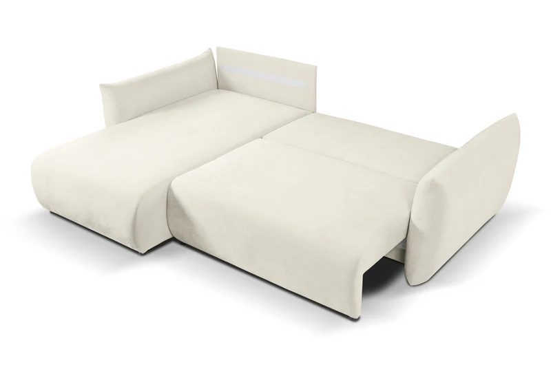 Divano letto angolare in tessuto cinigliato bianco Parigi 257x111/177 cm