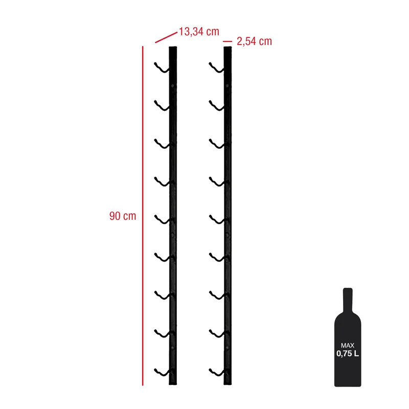 Geum - Portabottiglie da parete in metallo nero per 9 bottiglie