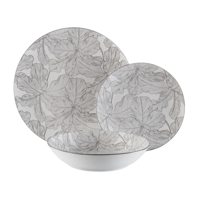 Set di 6 Piatti in porcellana "Palm Grey" - Due Posti Tavola