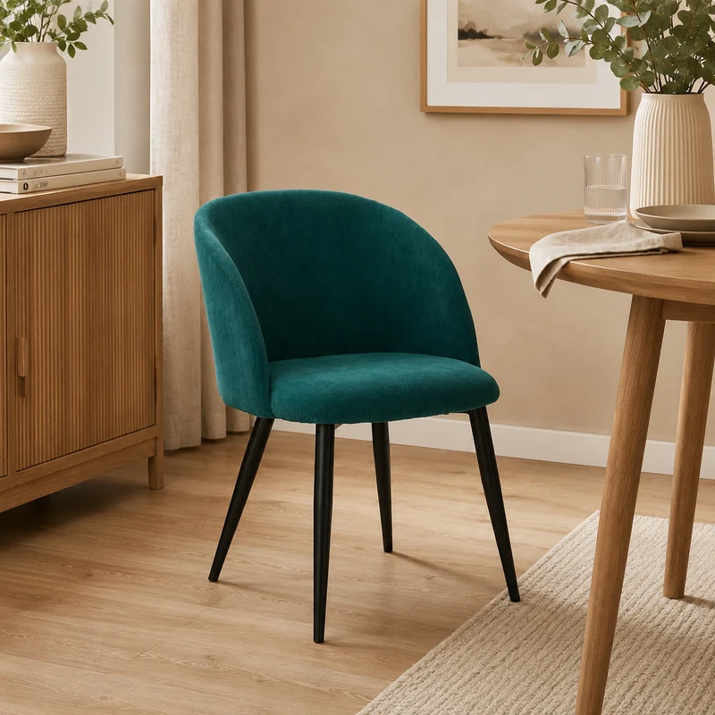 Poltrona vintage in velluto con gambe effetto legno | Celeste petrol