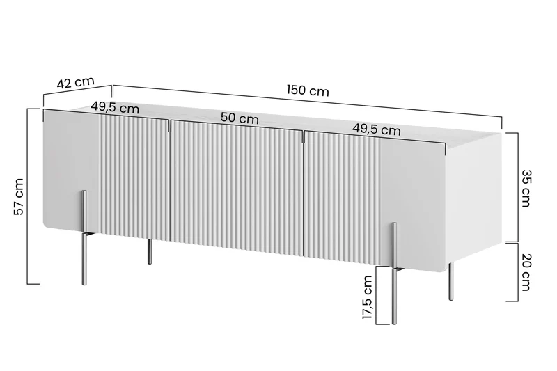 Mobile TV 2 ante 1 cassetto con piede in metallo Miami 150x57 cm