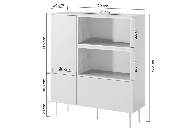 Credenza 2 ante 1 cassetto con piede in metallo Mars 120x140 cm